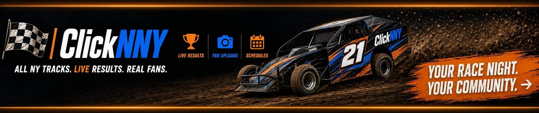 ClickNNY Racing — All NY tracks. Live results. Real fans. Your race night, your community.