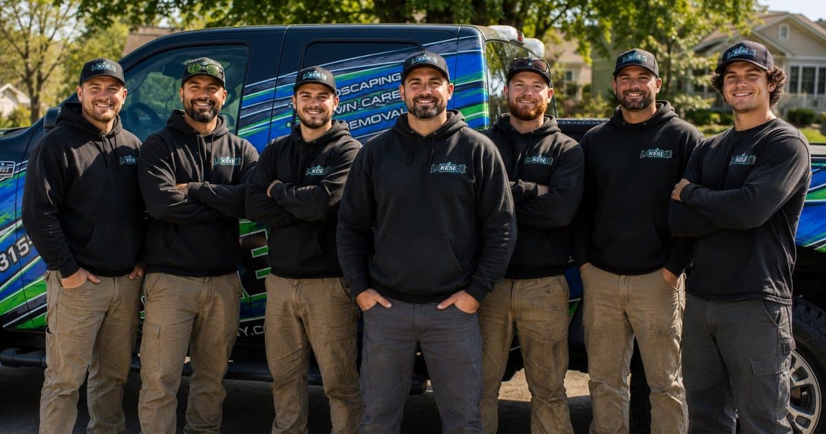 The Lakeside Outdoor Services crew and truck in Watertown, NY