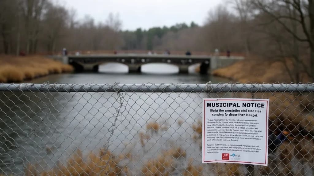 Editorial illustration for: Massena posts notice targeting prohibited camping near footbridge