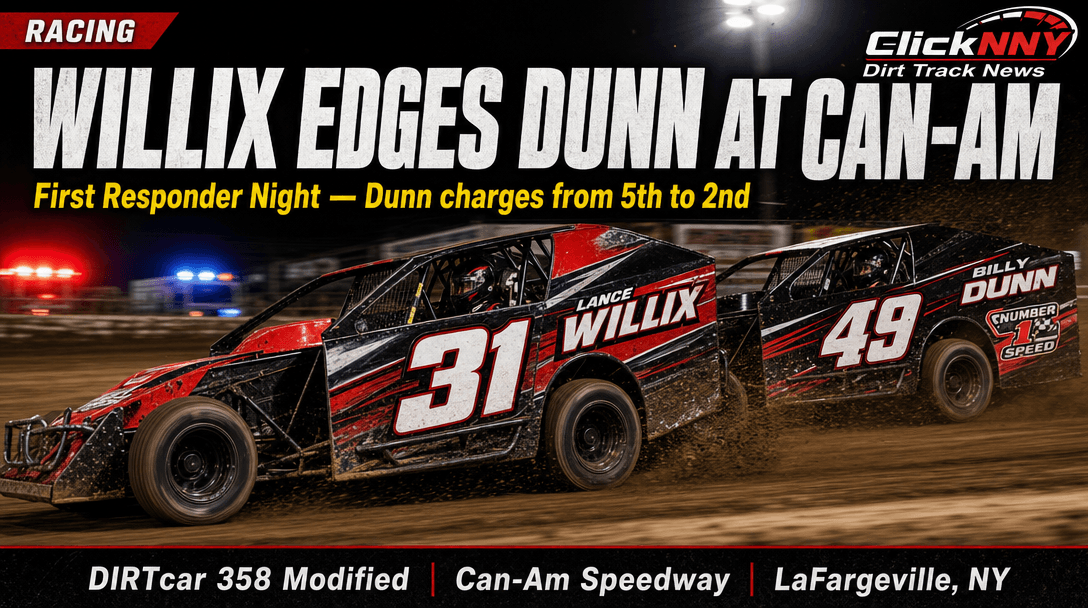 Lance Willix (#31) edges Billy Dunn (#49) at Can-Am Speedway